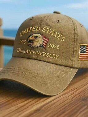 250th Anniversary Commemorative Hat Men Patriotic Adjustable Khaki New !! USA